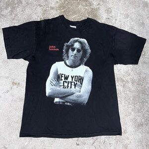 Vintage John Lennon Beatles T-Shirt Mens LG Black Imagine Dreamer 90s Faded NYC
